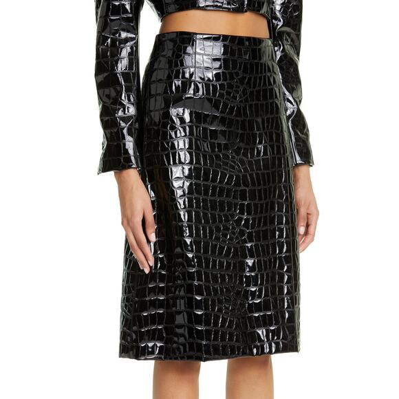 NWT Dolce & Gabbana Black Croc Faux-Leather Midi Skirt IT 48 / US XXL - Picture 3 of 14